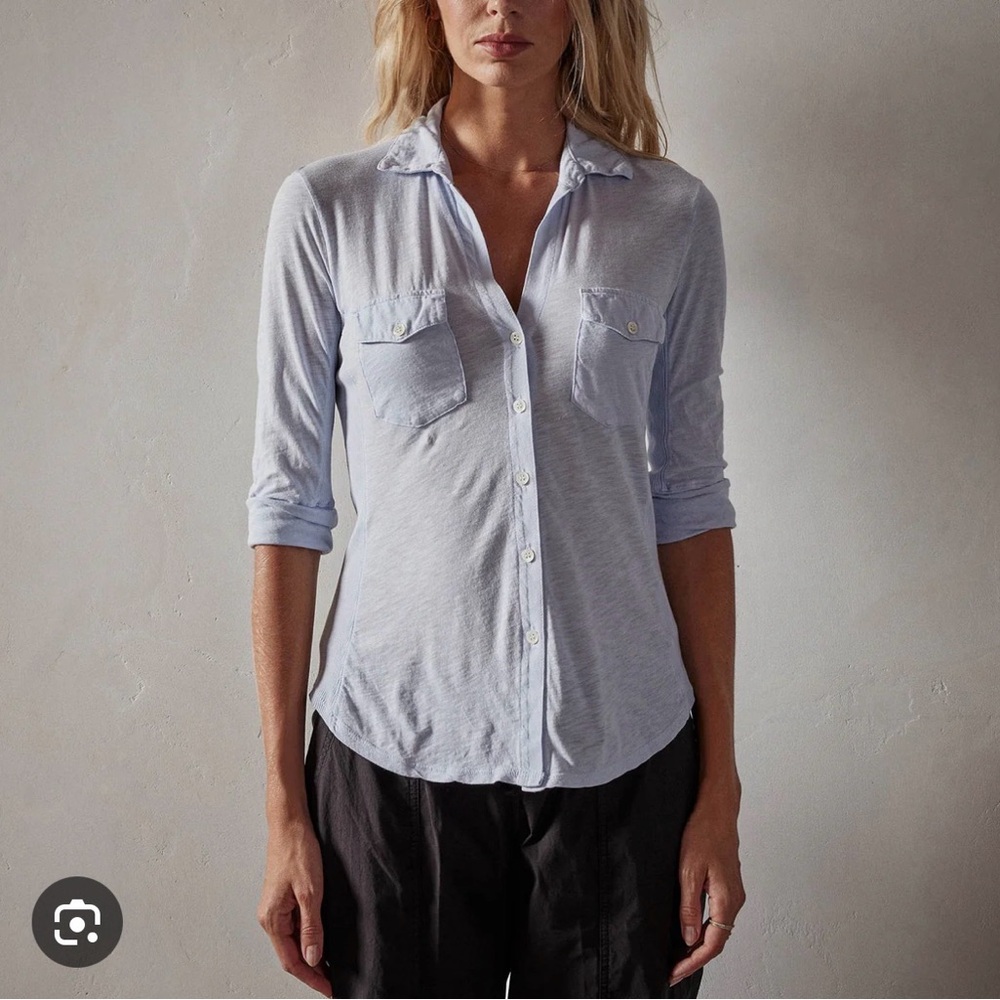 NWT! James Perse SHEER SLUB SIDE PANEL SHIRT - size 0, powder blue